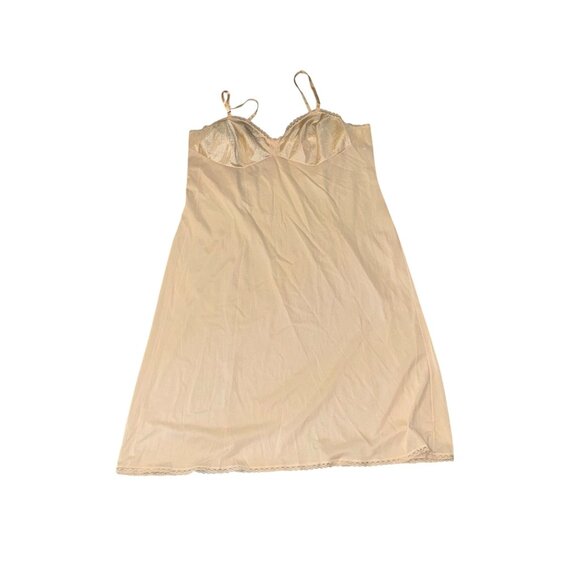 Vintage Beige Full Slip Lingerie Dress With Lace Trim - Picture 1 of 3